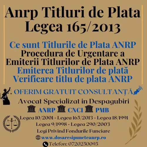 Anrp Titluri de Plata Legea 165/2013, Ce sunt Titlurile de Plata ANRP, Procedura de Urgentare a Emiterii Titlurilor de Plata ANRP, Emiterea Titlurilor de plată, Verificare titlu de plata ANRP